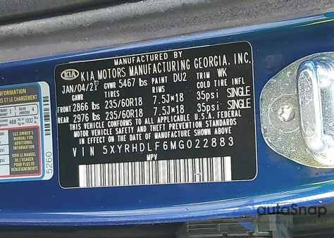 2021 Kia Sorento Ex from USA, damaged, VIN 5XYRHDLF6MG022883